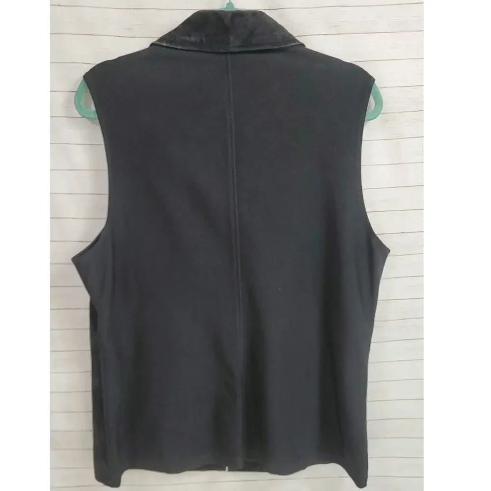 VINTAGE GANTOS 100% SUEDE LEATHER RIBBED FULLED ZIP VEST IN BLACK, SZ XL